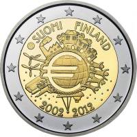 (011) Монета Финляндия 2012 год 2 евро "10 лет наличному обращению Евро"  Биметалл  UNC